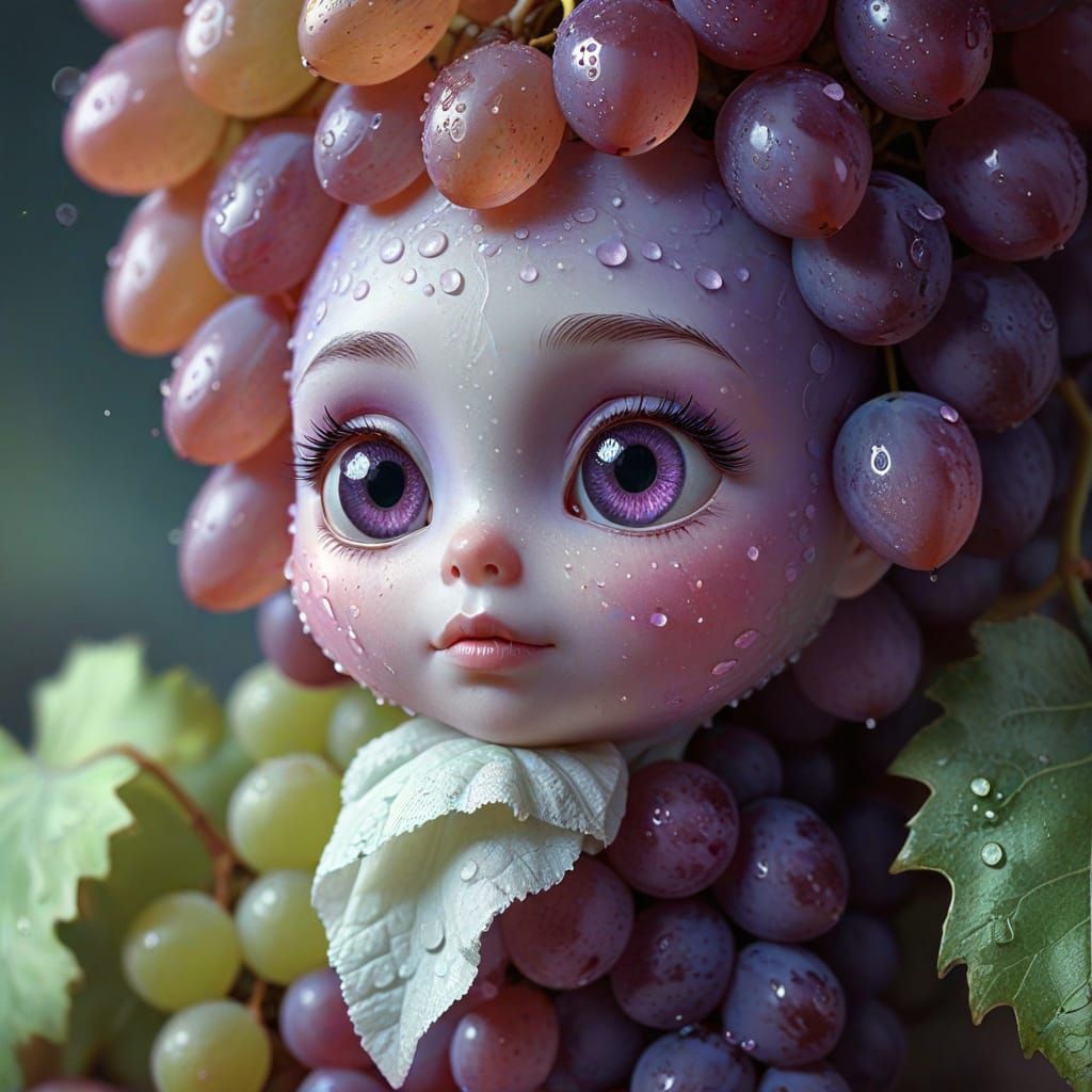Whimsical Grape Holds Tissue in Tears