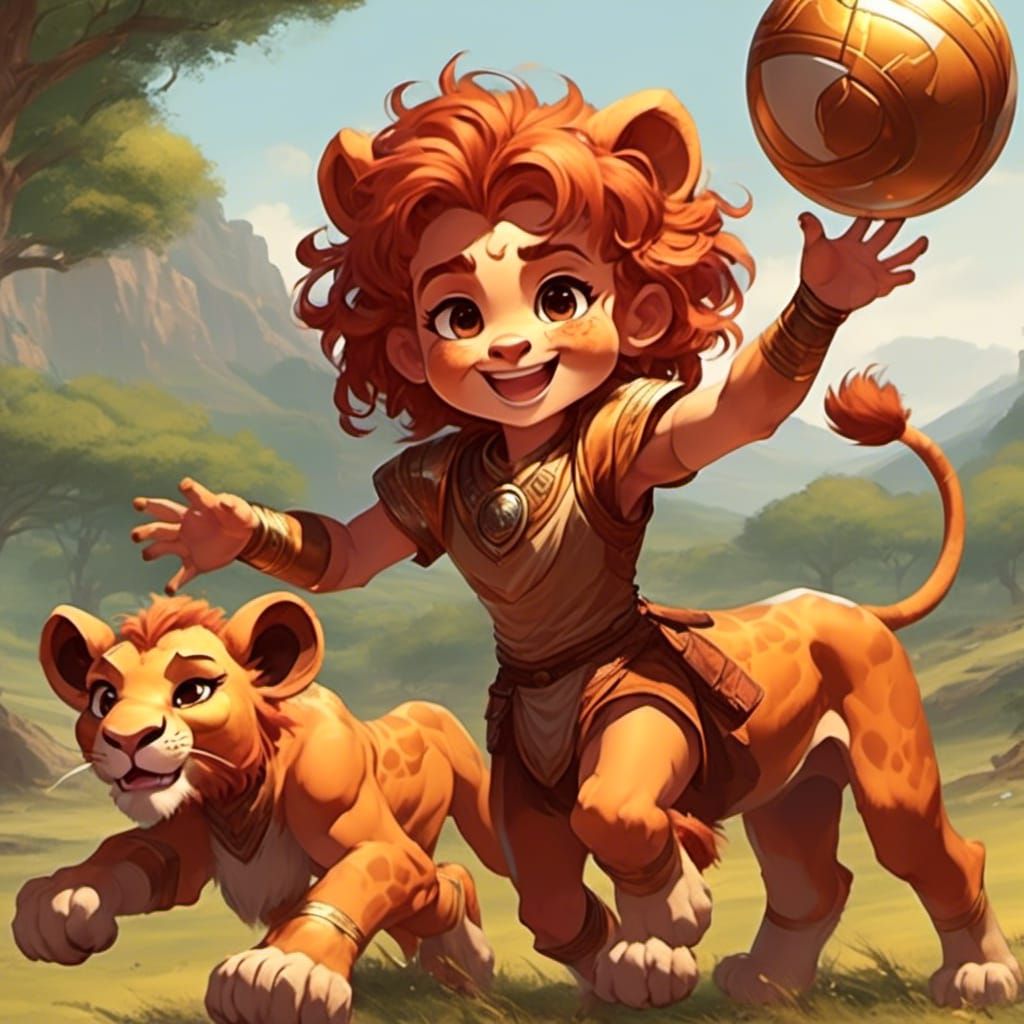 Smiling Feline Toddler Playing with Cub