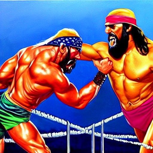Hulk Hogan vs Randy Savage: Oil Painting