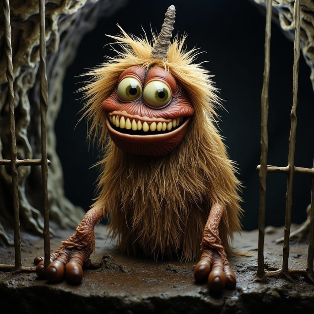 A Fearful yet Captivating Troglodyte peers from a Cage