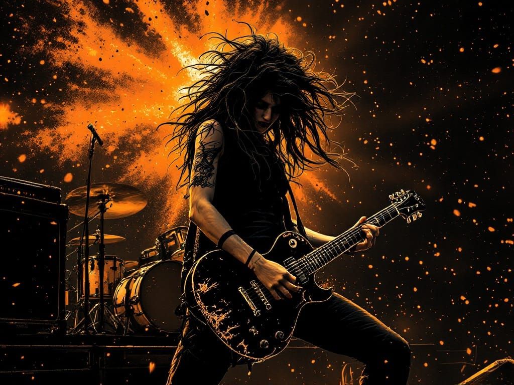 Guitarist on Stage in High-Contrast Graphic Style