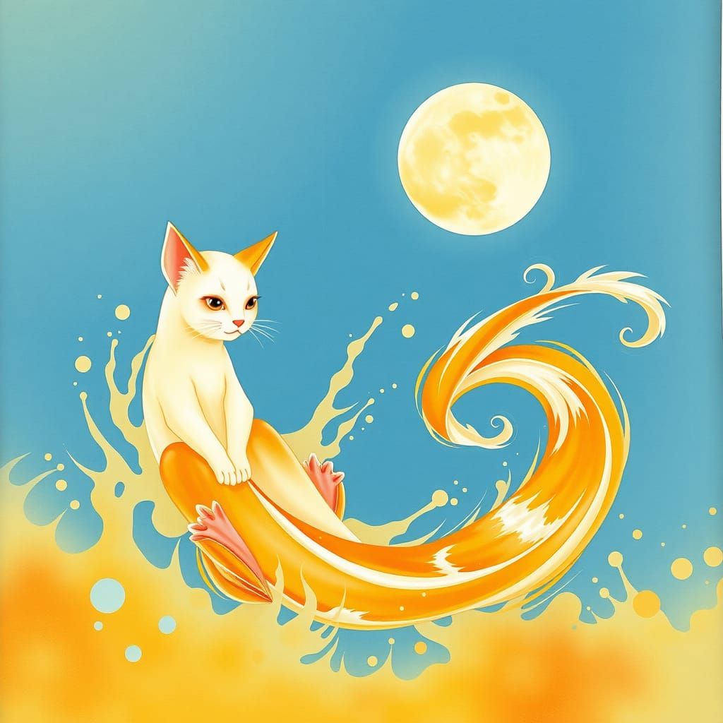 Liquid Kitsune in Watercolor Anime Style