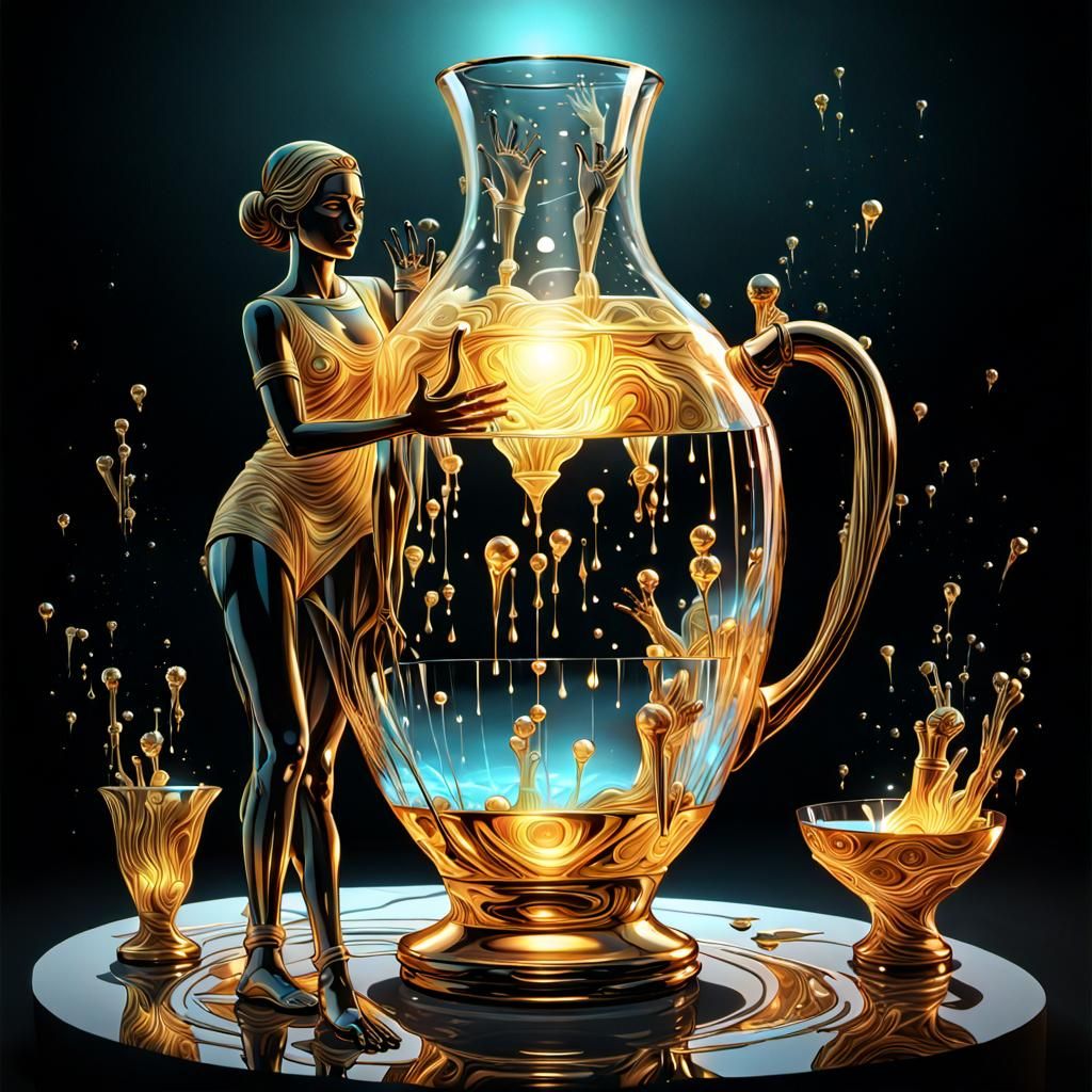Crystal Woman Statue with Golden Liquid