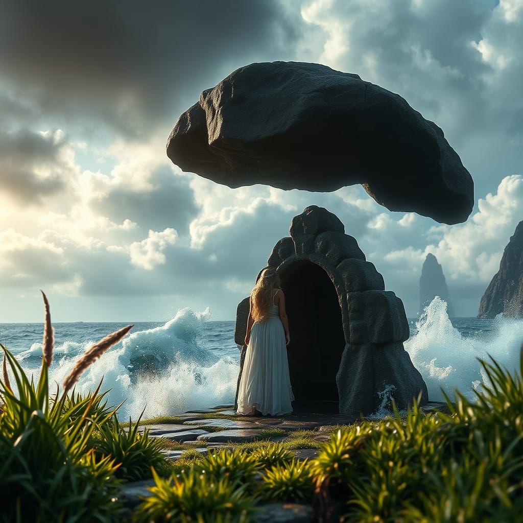 Mystical Maiden in Tahiti Tempest, Fantasy Art