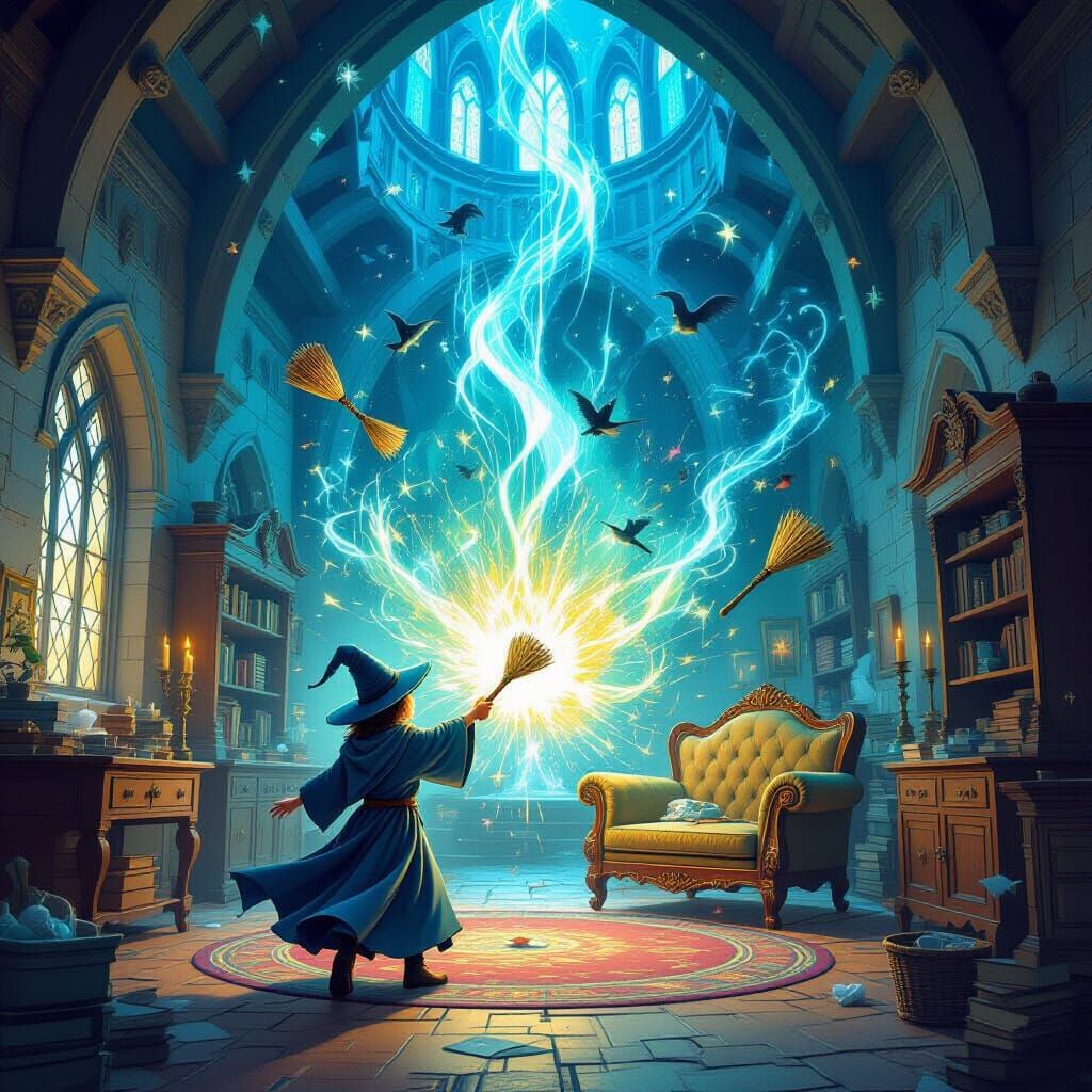 Magical Chores in an Enchanted Castle Interior