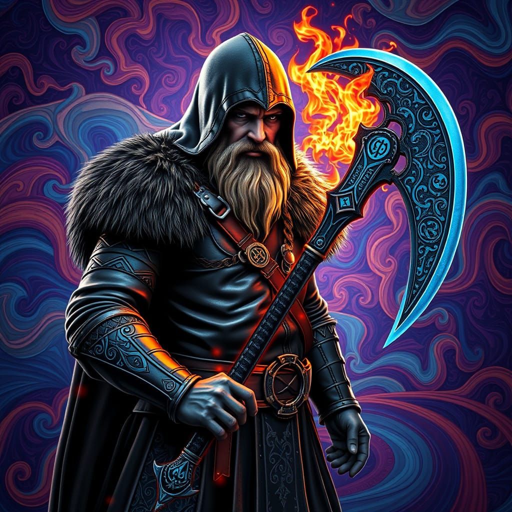 Viking Grim Reaper in Cyberpunk Style
