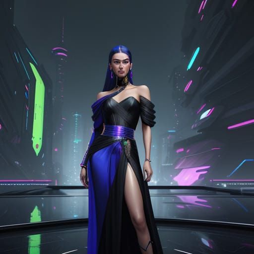 Futuristic Peplos-Inspired Cyberpunk Fashion in Neon Citysca...