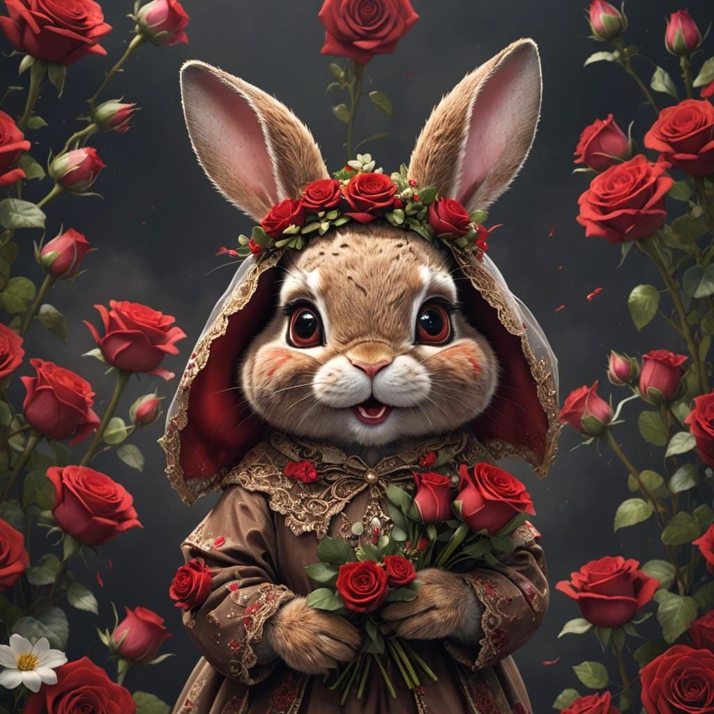 Rabbit with Roses: Detailed Matte Painting