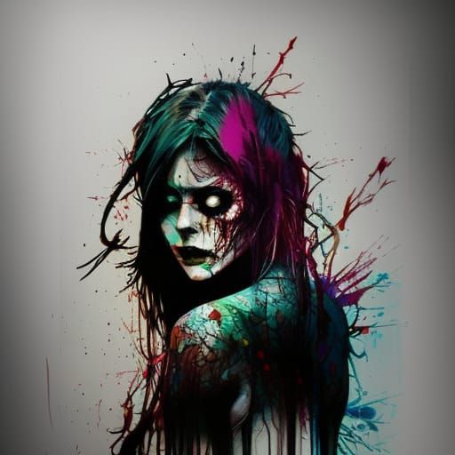 Colorful Undead Zombie Splash Art in 3D