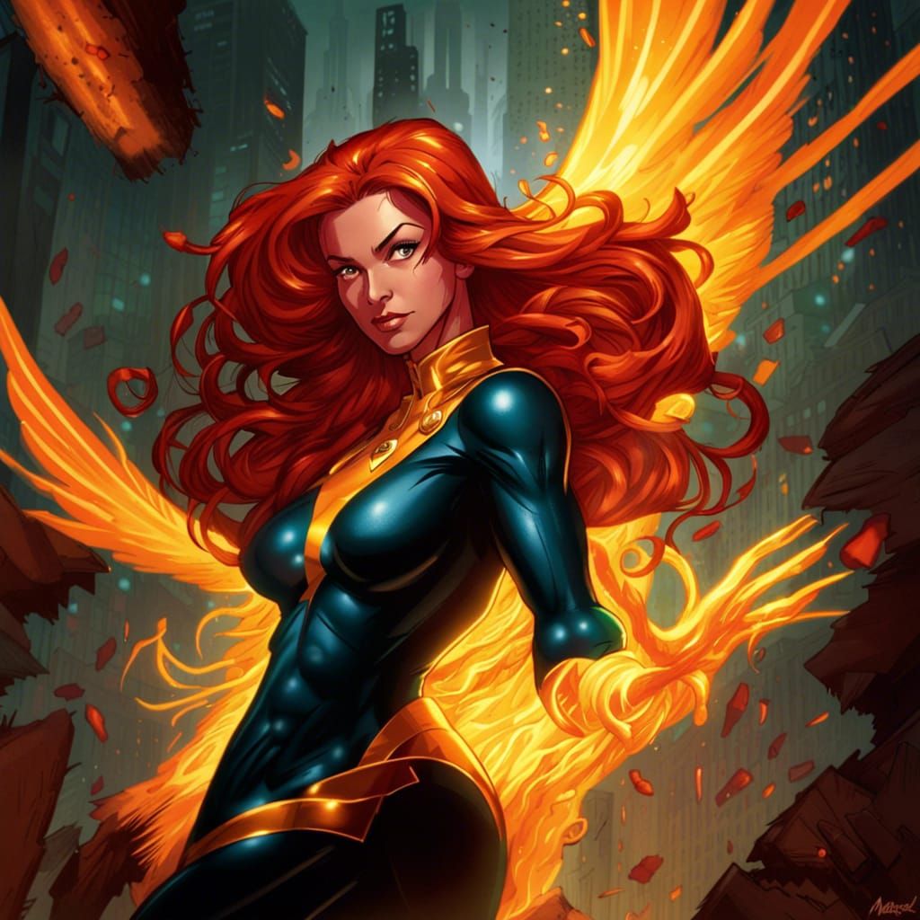 Jean Grey Phoenix in Comic Book Style