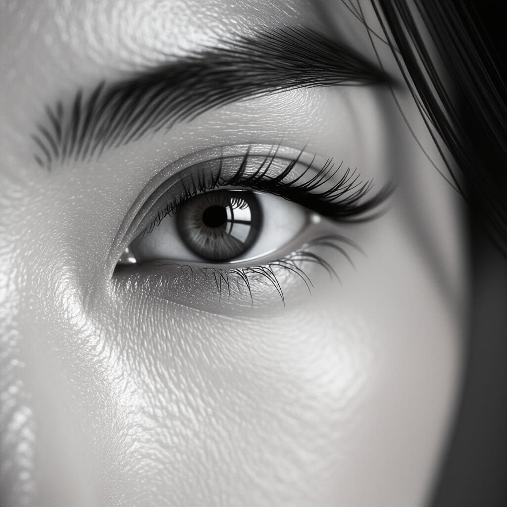Extreme Close-Up of Young Asian Woman's Eye and Nose