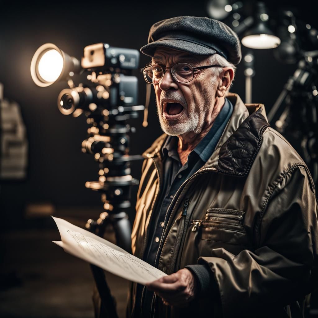 Hyperrealistic Portrait of an Angry Film Director