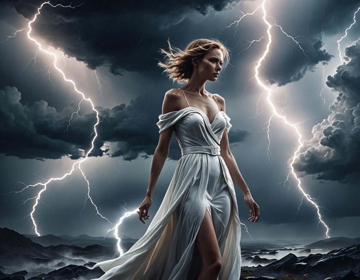 Woman with Lightning Bolt in Electric Surrealism