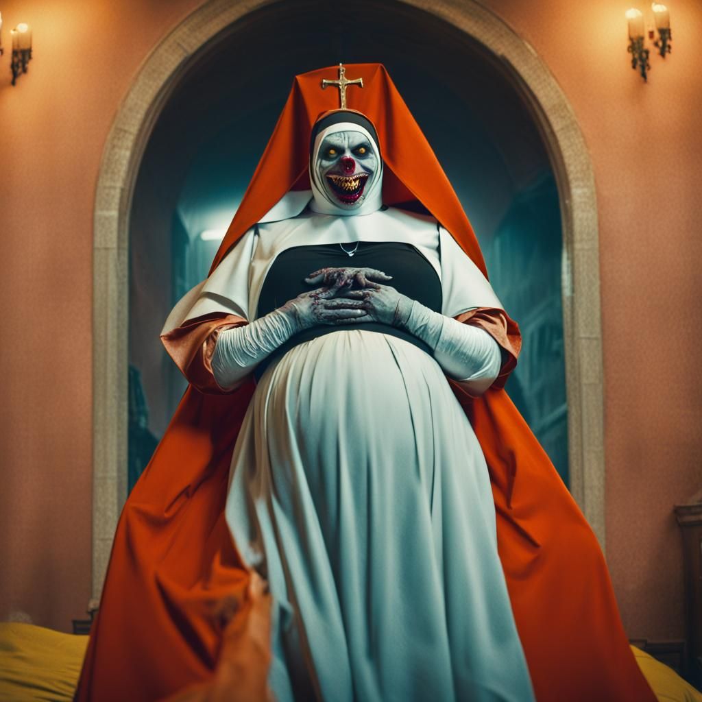 Grotesque Zombie Monkey Clown Nun: Cinematic Film Still