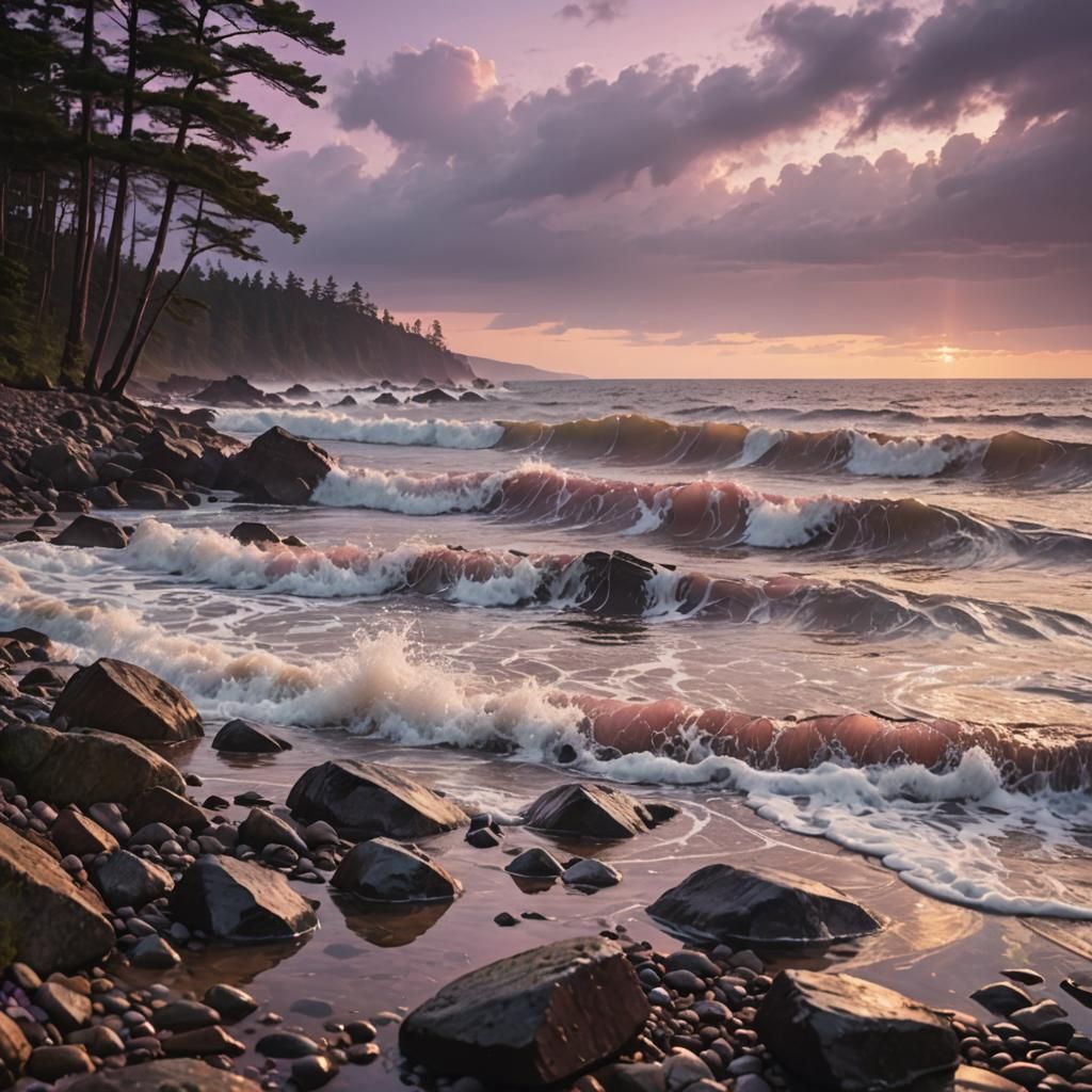 Expressionist Twilight Seascape with Vivid Colors