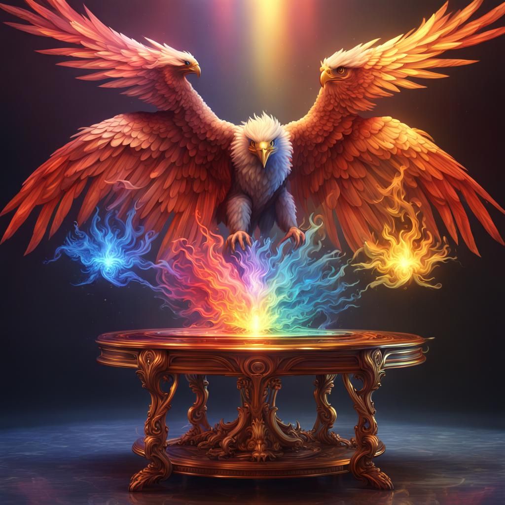 Rainbow Fire Eagle on Crystal Table