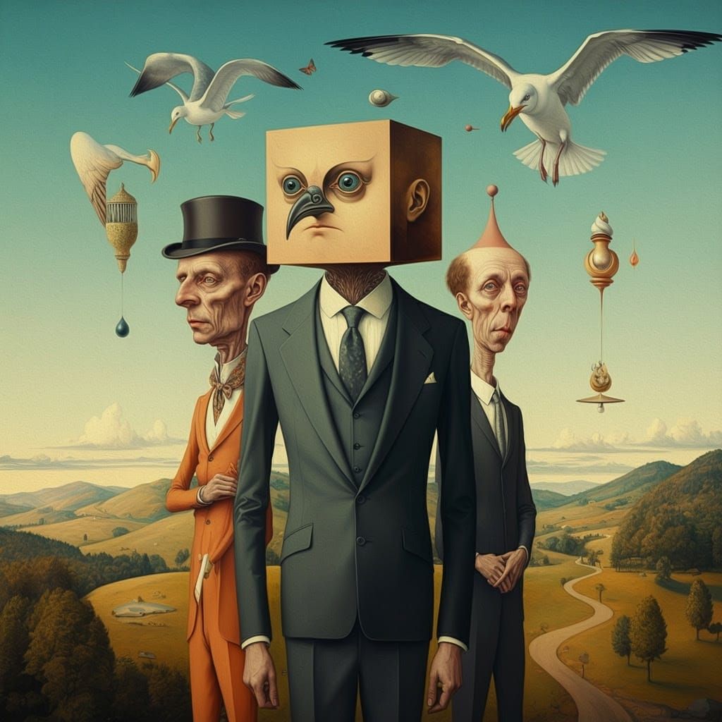 Surreal Figure in Dürer-Inspired Landscape