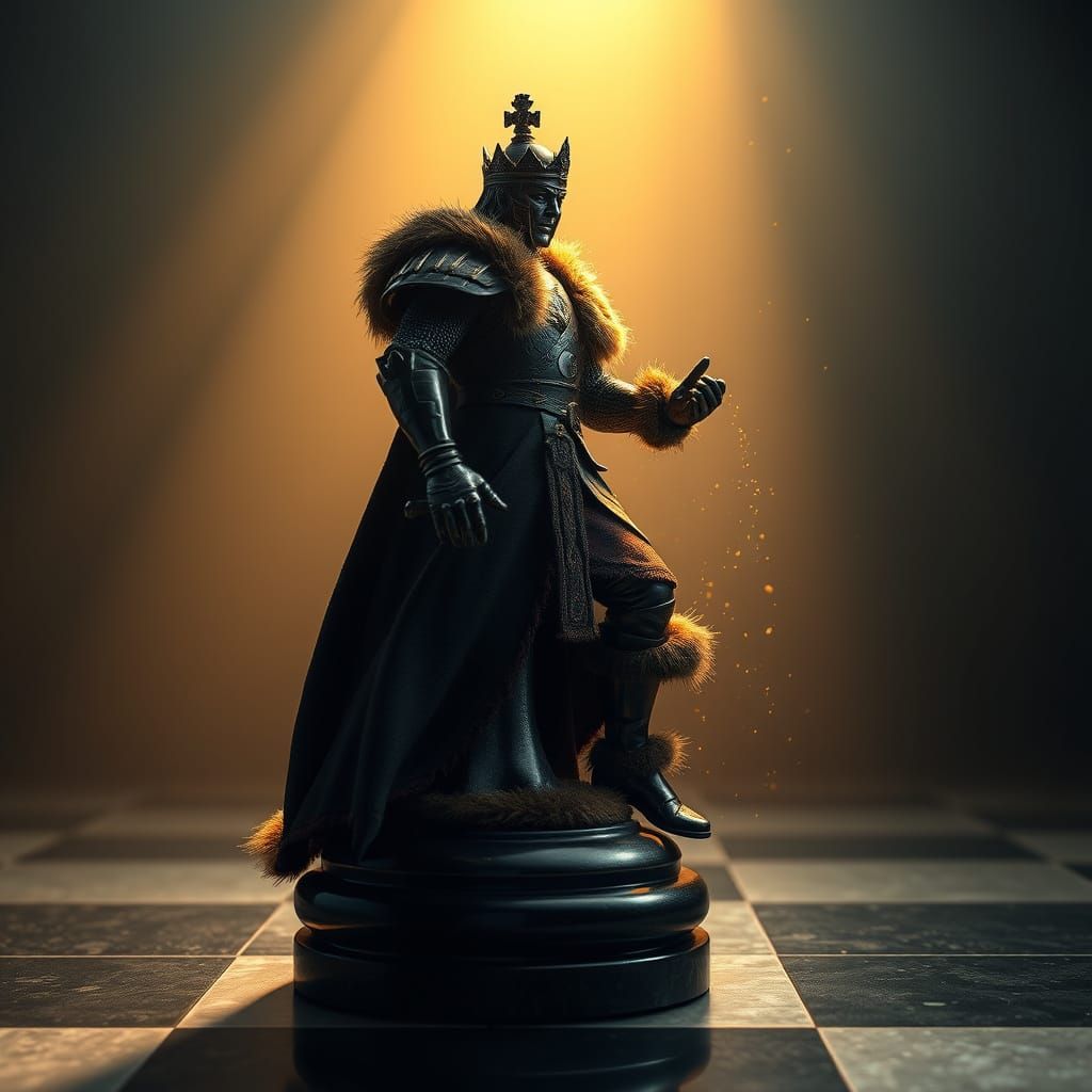 Hyperrealistic Obsidian Chess King Transforms into Valiant W...