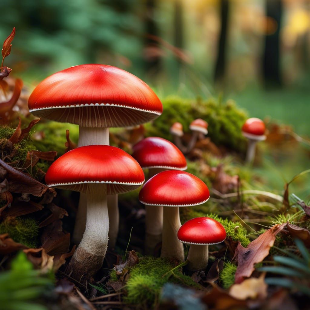 Red Mushrooms in Autumn: A High-Quality Nature Image