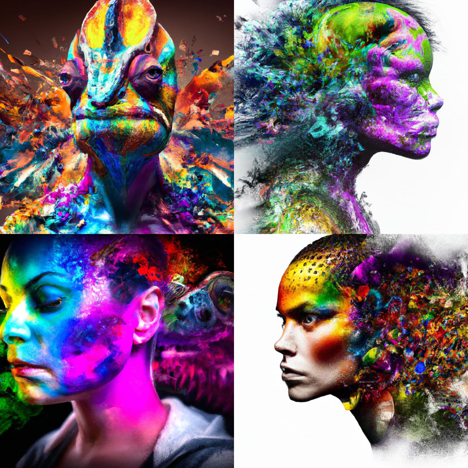 Exploding Chameleon Woman Chimera: Hyperrealistic Colorful A...