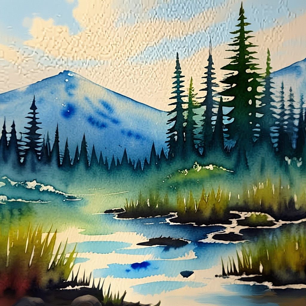 Wet Watercolor Wilderness in Detailed Matte Painting Style