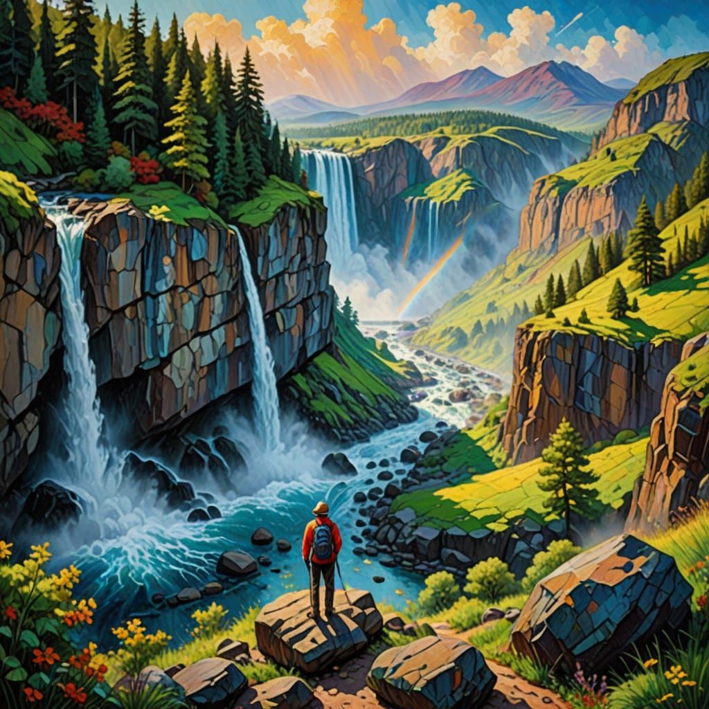 Hiker Views Tiny City Carved Into Stone Beside Waterfall