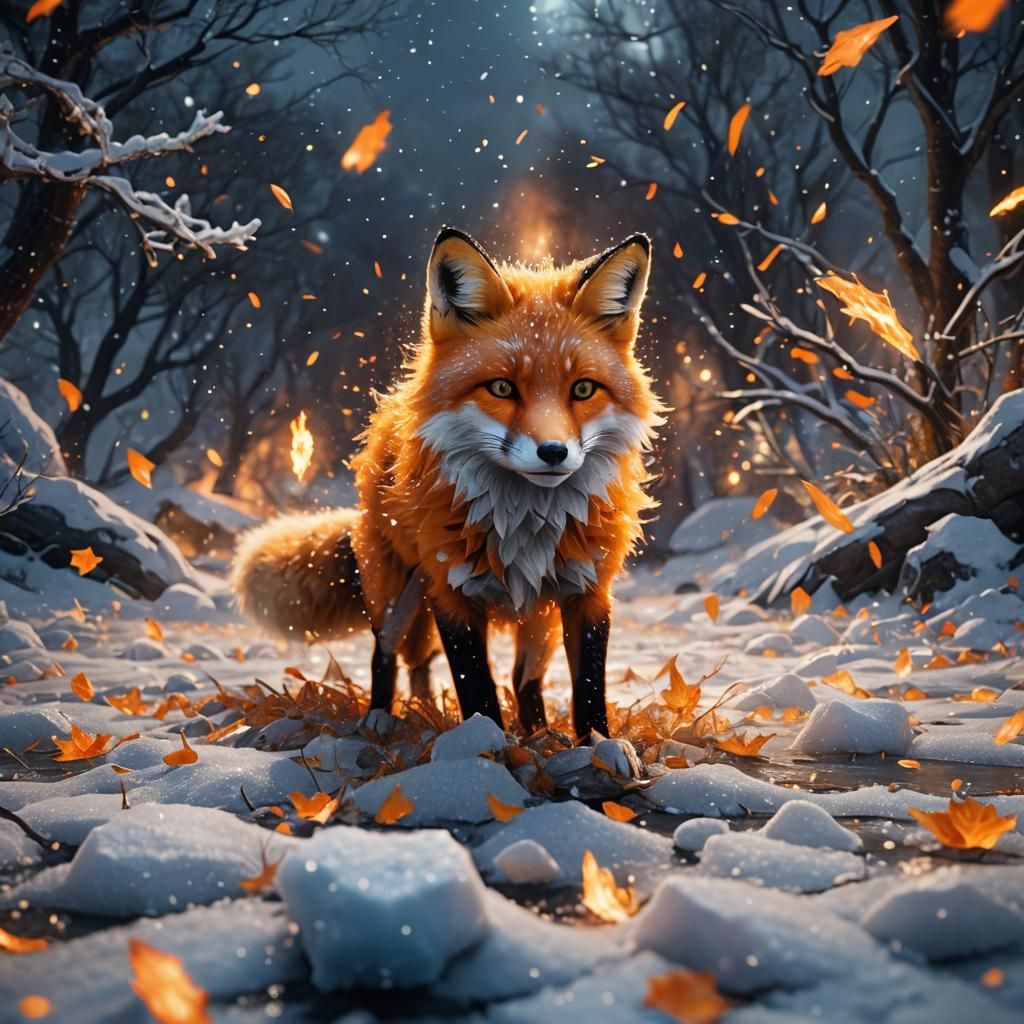 Orange Fox in Winter Wonderland: Photorealistic Digital Art