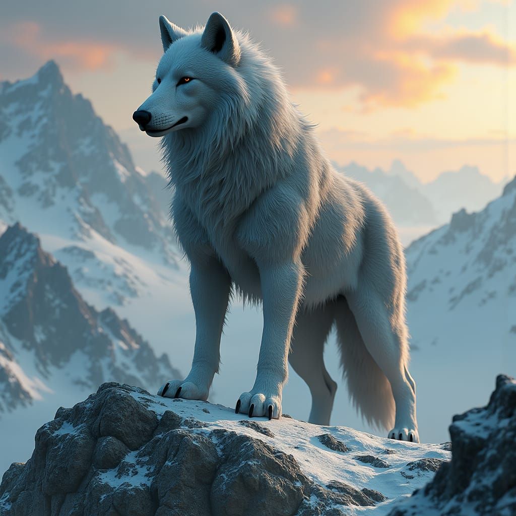 Fenrir, King of Wolves, on Apocalyptic Mountain Peak