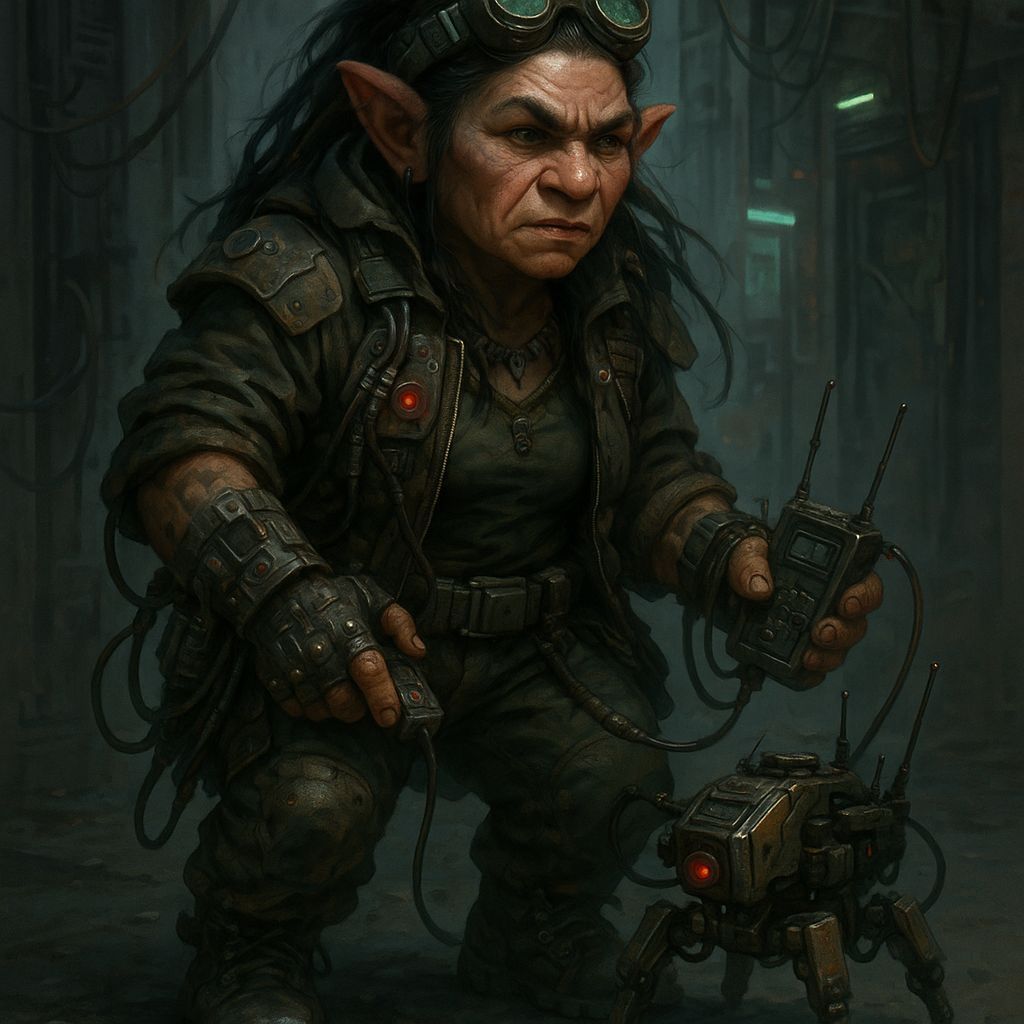 Shadowrun Female Koborokuru Rigger in Cyberpunk Style