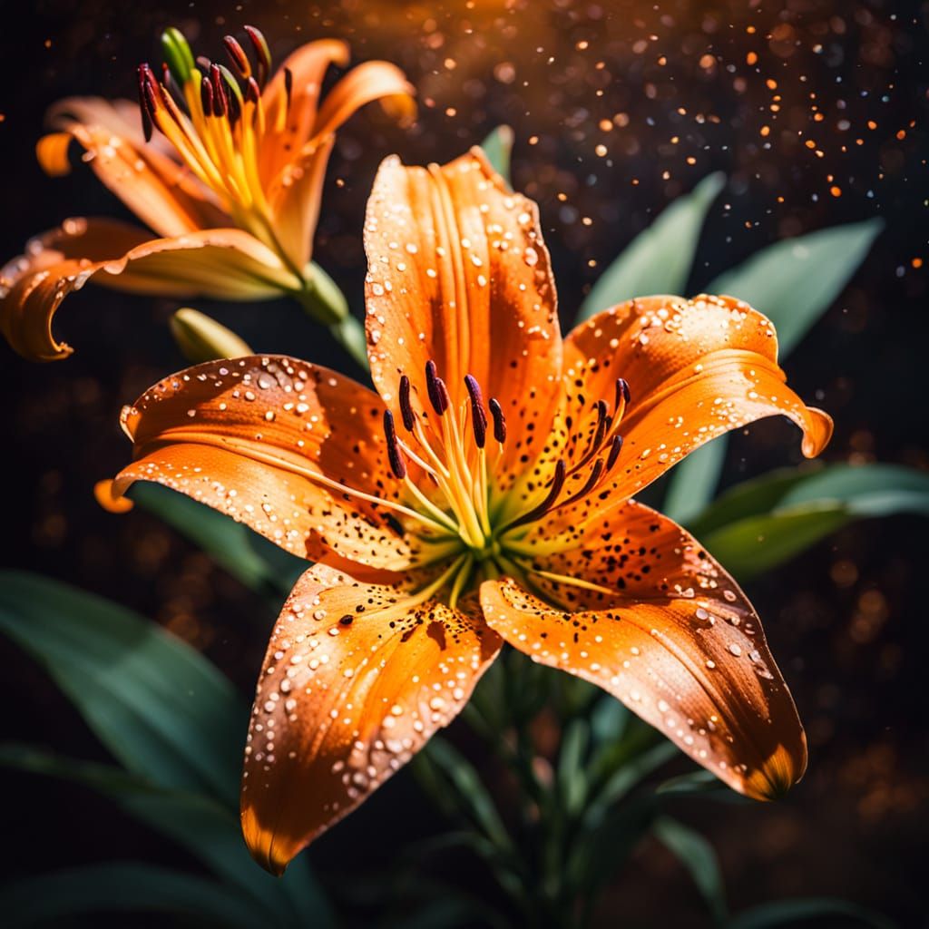 Cinematic Orange Lily on Leopard Print
