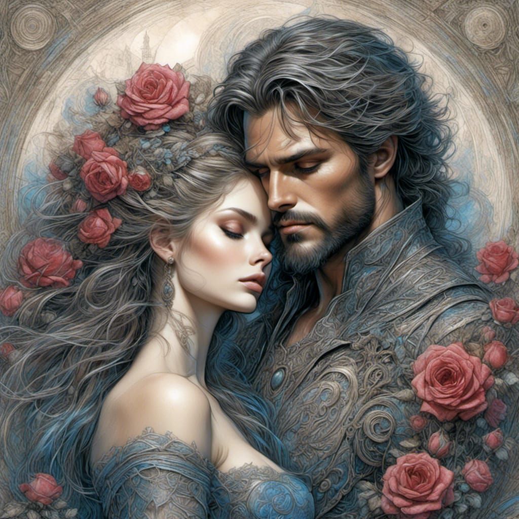 Ornate Witchy Love Fantasy in Impressionist Style