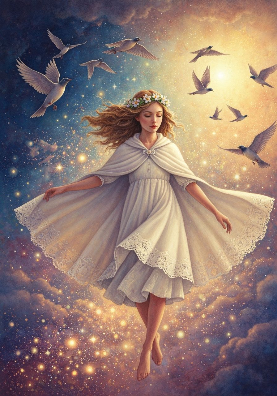 Girl Dances with Wind in Watercolor Sfumato Style