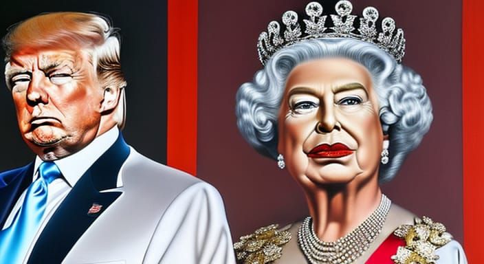 Queen Elizabeth II and Donald Trump in Dali Style