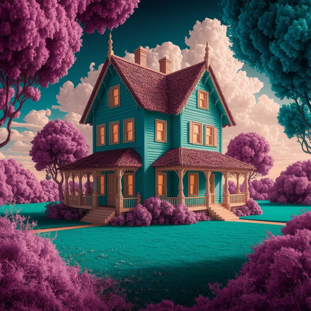 Turquoise House in a Fantasy Landscape