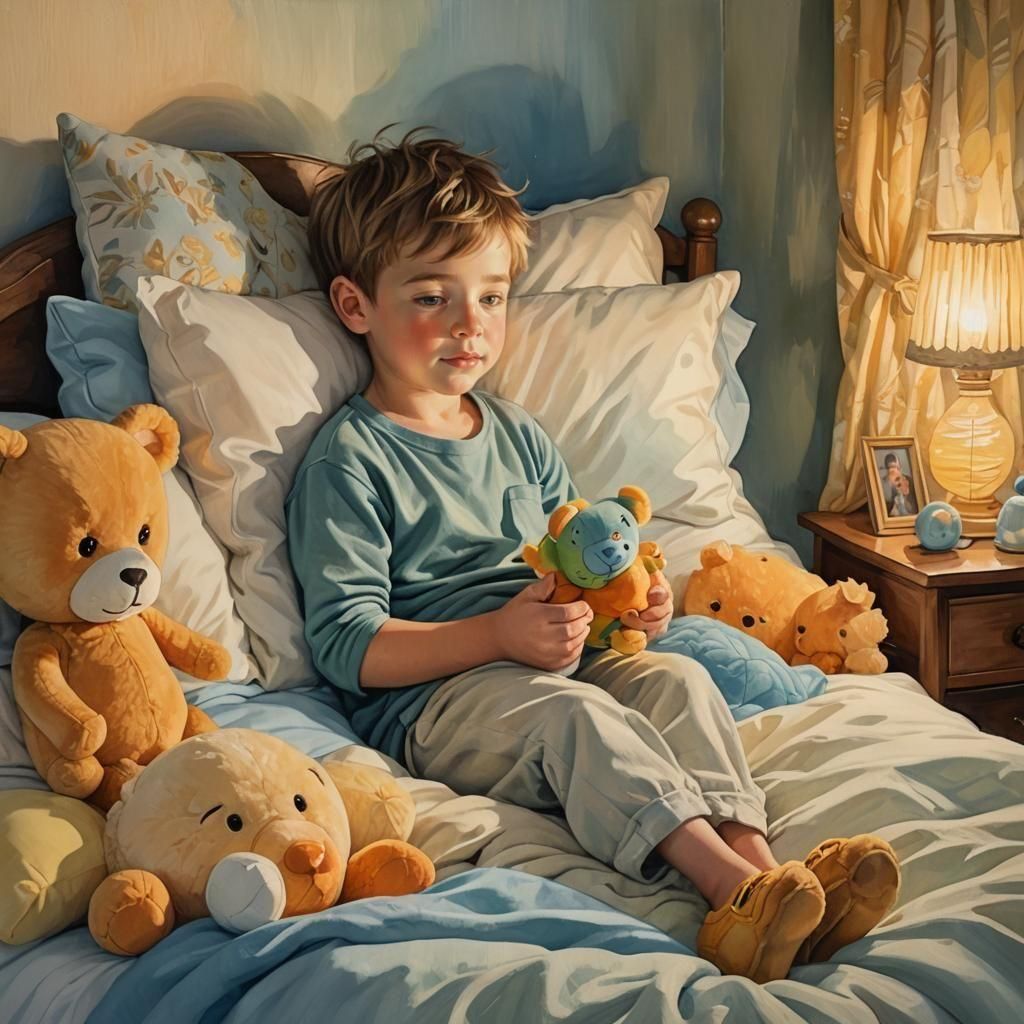 Cozy Bedtime Scene in Acrylic Pencil Style