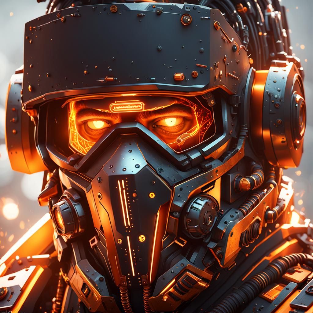 Futuristic Welder in Mask with Glowing Eyes