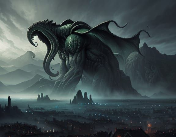 Epic Cthulhu Argonath Digital Matte Painting