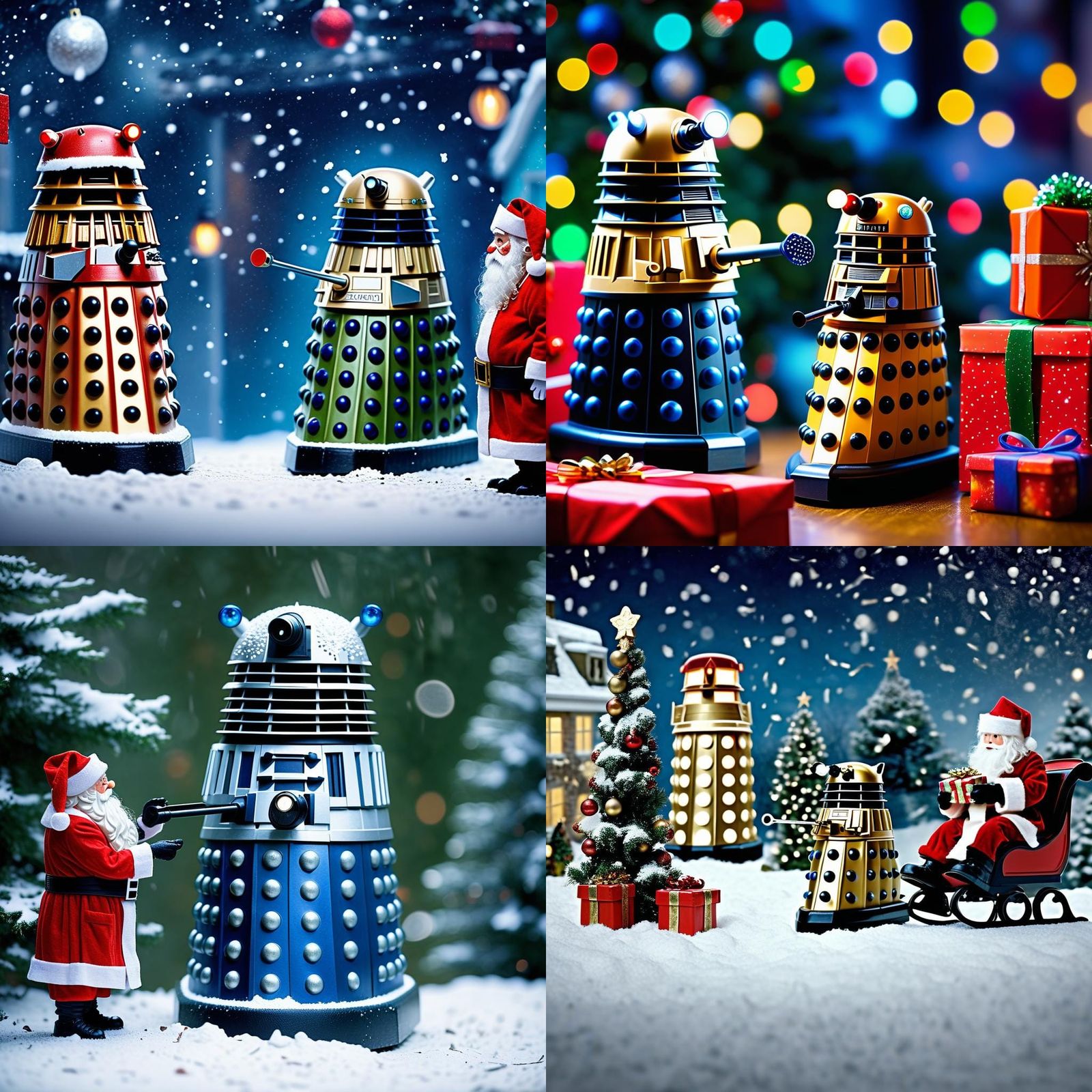 Daleks Receiving Christmas Gifts from Santa