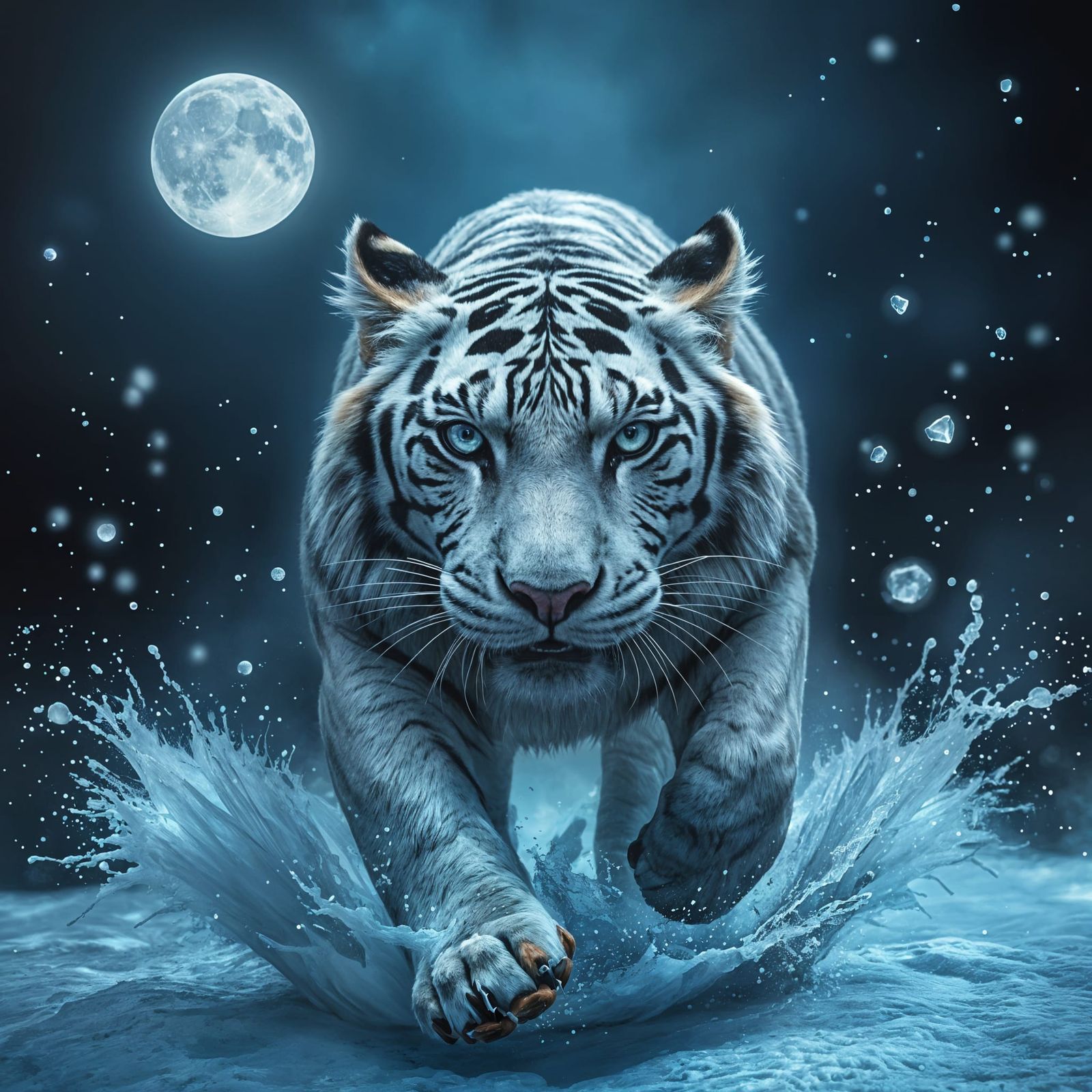 Ethereal White Tiger in Moonlit Night