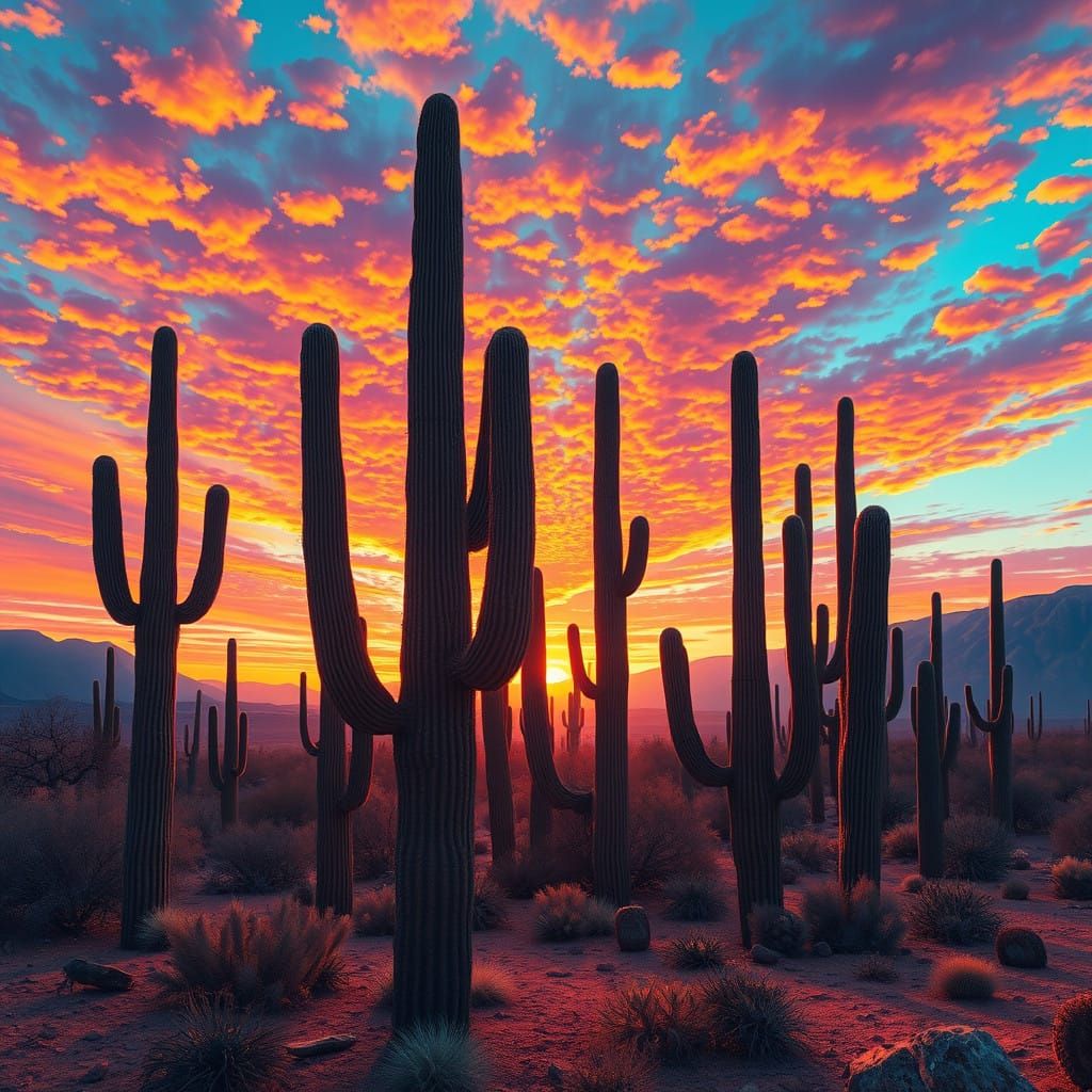 Majestic Desert Landscapes in Vibrant Sunset Hues