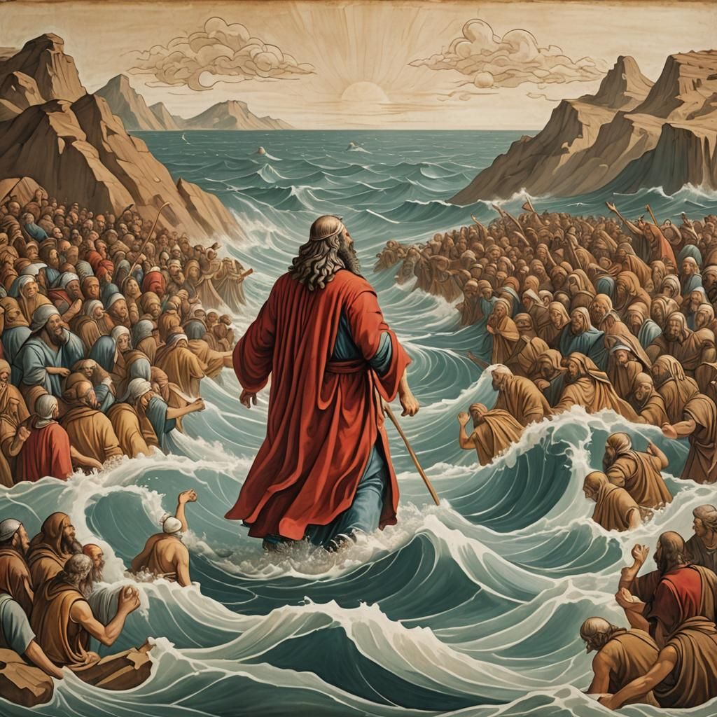 Moses Parting Red Sea: Renaissance Painting