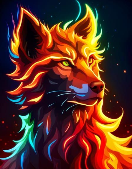 Fiery Wolf Portrait with Glowing Outline