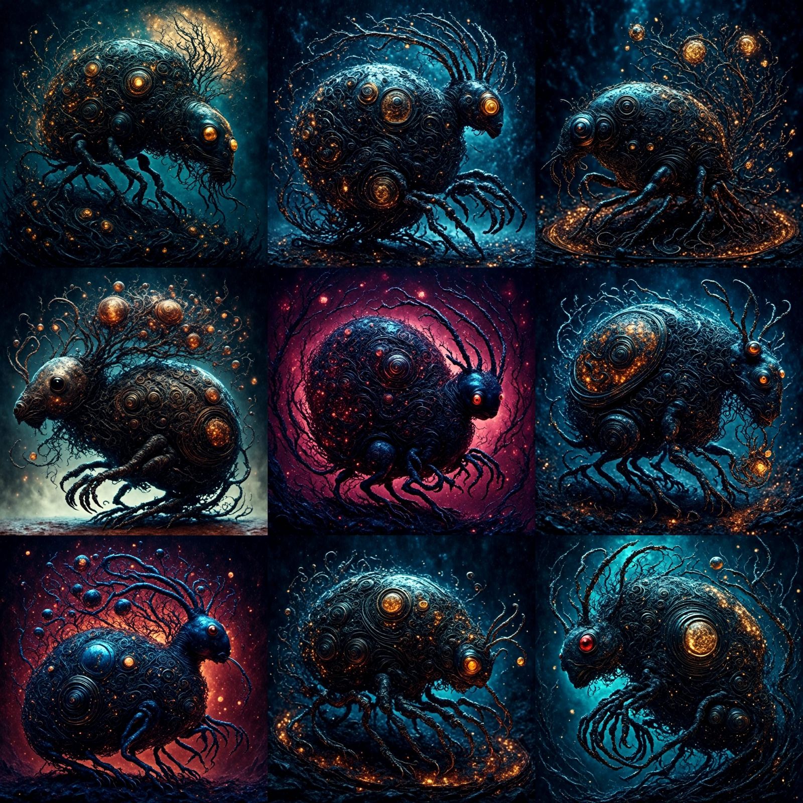 Cyberpunk Droid Amidst Glowing Cicada Swarm