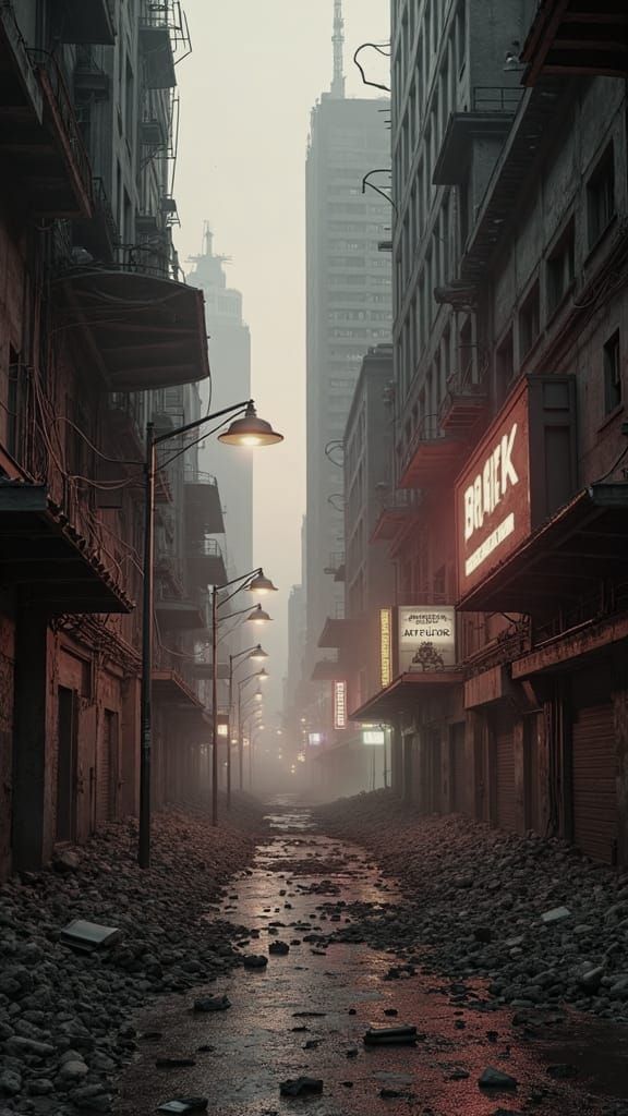 Ruin Cyberpunk City in 3D Game Cinematic Style