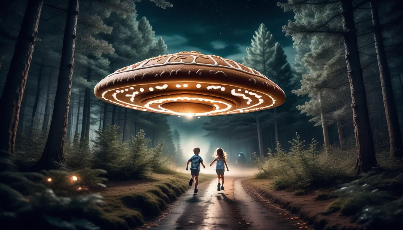Children Escape Gingerbread UFO in Spooky Forest