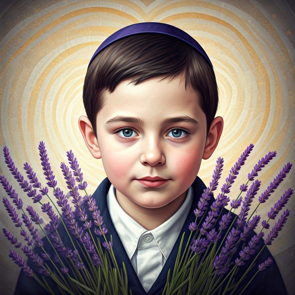 Ethereal Haredi Boy in Gustav Klimt Style, Lavender Dreamsca...
