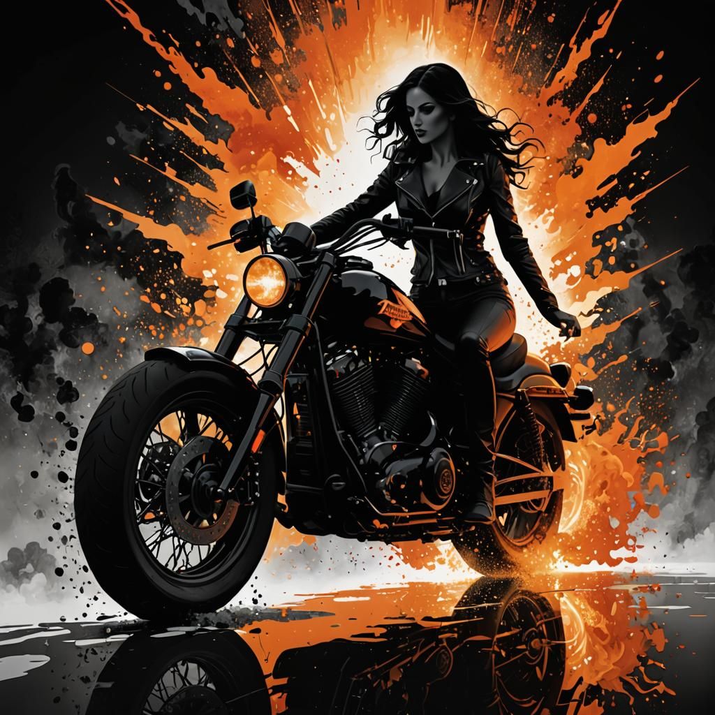 Monochrome Harley Davidson with Supernova Explosion