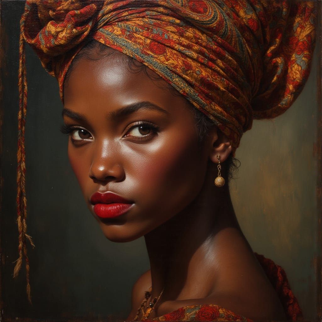 Elegant African Goddess in Brushed Oils Style