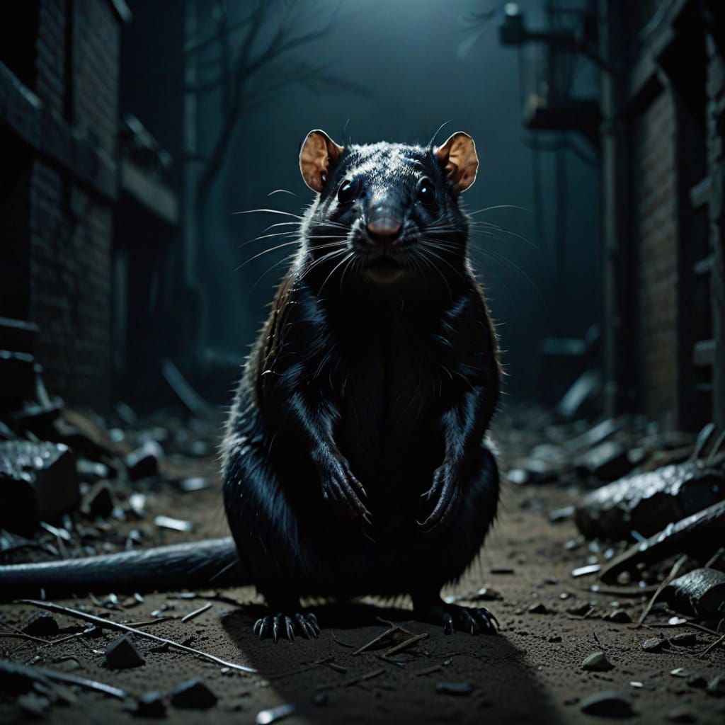 Giant Black Rat in Cinematic Shadows