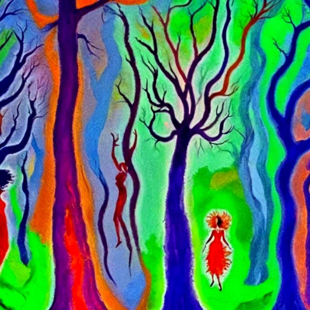 Psychedelic Tree-Women Dance in a Grotesque Wood